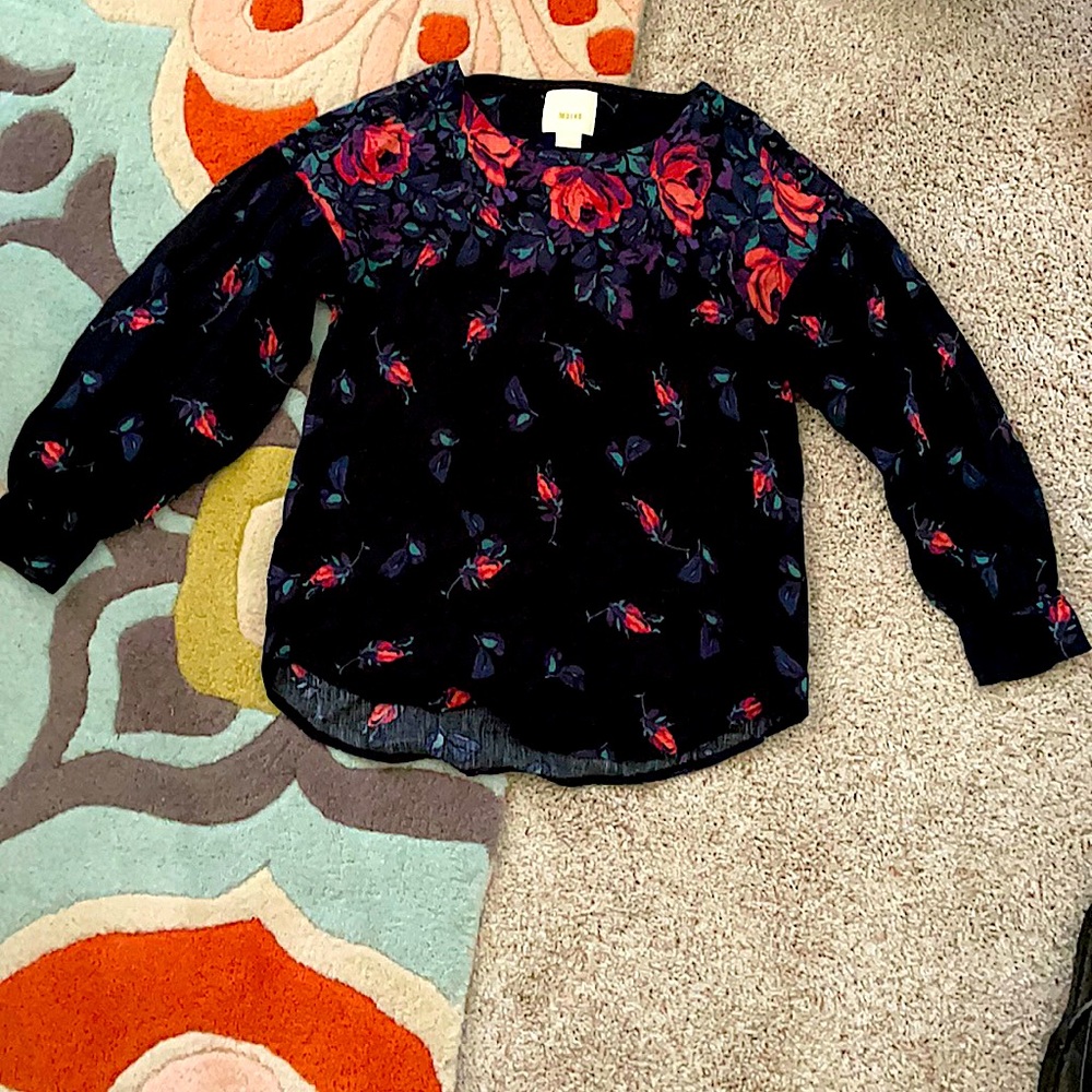 Anthropologie Tunic Top - Floral / Black / XS